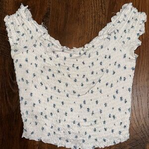 Garage Off the shoulder cinched front floral top